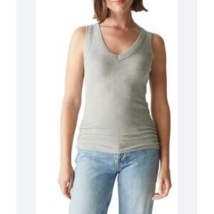 Michael Stars Gray Ribbed V-Neck Tank Top OS 100% Cotton USA NWOT